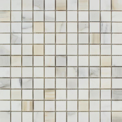 1 x 1 Polished Calacatta Gold Marble Mosaic Tile.