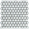 1X1 Honed Bianco Carrara Marble Hexagon Mosaic Tile.