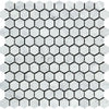 1 x 1 Honed Bianco Carrara Marble Hexagon Mosaic Tile.