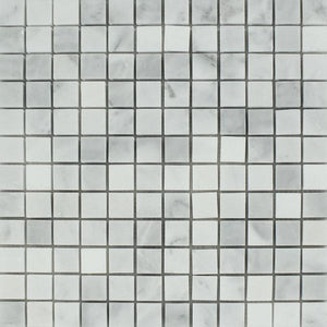 1 x 1 Polished Bianco Mare Marble Mosaic Tile.