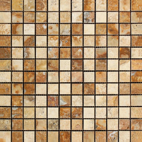 1 x 1 Polished Scabos Travertine Mosaic Tile.