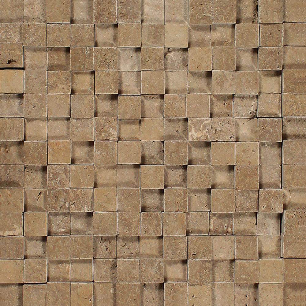1 x 1 Split-faced Noce Travertine 3-D Mosaic Tile.