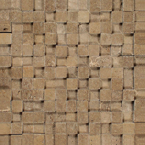 1 x 1 Split-faced Noce Travertine 3-D Mosaic Tile.