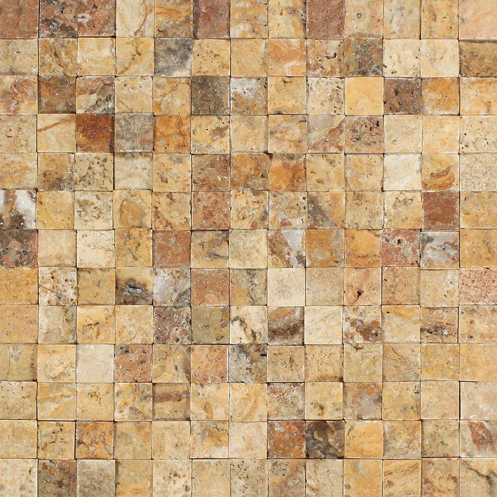 1 x 1 Split-faced Scabos Travertine Mosaic Tile.