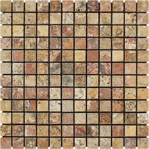 1 x 1 Tumbled Scabos Travertine Mosaic Tile.