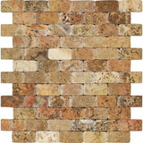 1 x 2 CNC-Arched Scabos Travertine Brick Mosaic Tile.