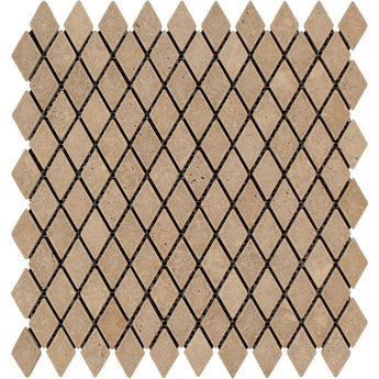 1 x 2 Tumbled Noce Travertine Diamond Mosaic Tile.