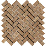 1 x 2 Tumbled Noce Travertine Herringbone Mosaic Tile.
