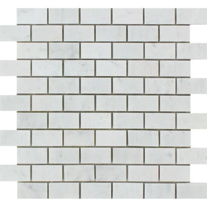 1 x 2 Honed Bianco Carrara Marble Brick Mosaic Tile.