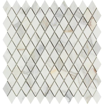 1 x 2 Honed Calacatta Gold Marble Diamond Mosaic Tile.