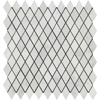 1 x 2 Honed Oriental White Marble Diamond Mosaic Tile.