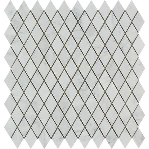 1 x 2 Honed Bianco Carrara Marble Diamond Mosaic Tile.