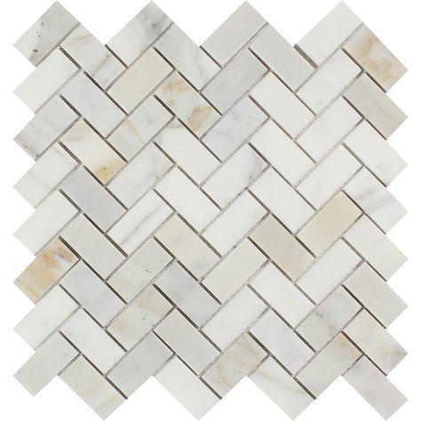 1 x 2 Honed Calacatta Gold Marble Herringbone Mosaic Tile.