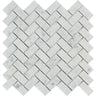 1 x 2 Honed Bianco Carrara Marble Herringbone Mosaic Tile.
