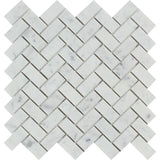 1 x 2 Honed Bianco Carrara Marble Herringbone Mosaic Tile.