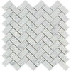 1 x 2 Honed Bianco Carrara Marble Herringbone Mosaic Tile.