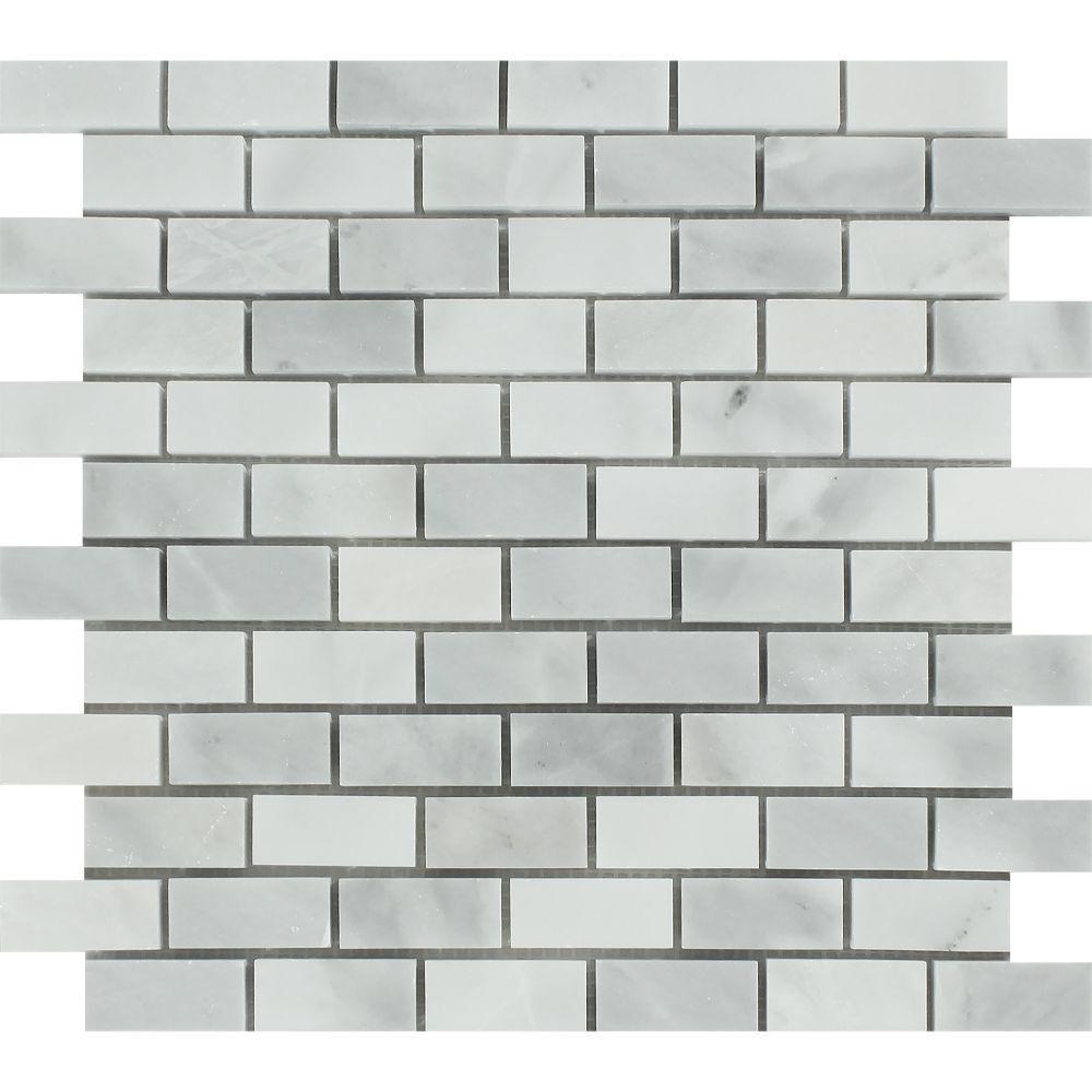 1 x 2 Honed Bianco Mare Marble Mosaic Tile.