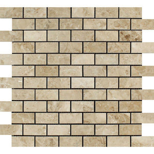 1 x 2 Polished Cappuccino Marble Brick Mosaic Tile.