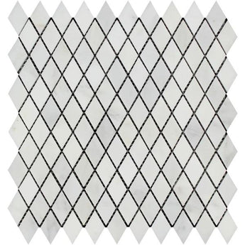 1 x 2 Polished Oriental White Marble Diamond Mosaic Tile.