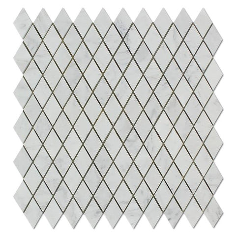 1 x 2 Polished Bianco Carrara Marble Diamond Mosaic Tile.