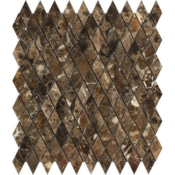 1 x 2 Polished Emperador Dark Marble Diamond Mosaic Tile.