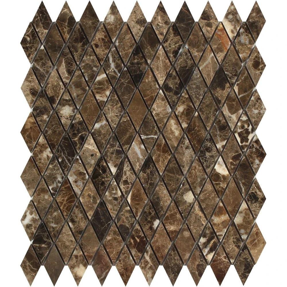 1 x 2 Polished Emperador Dark Marble Diamond Mosaic Tile.