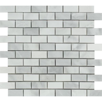 1 x 2 Polished Bianco Mare Marble Mosaic Tile.