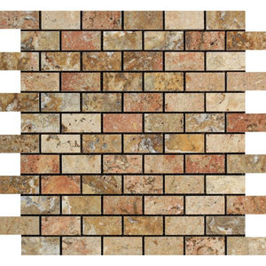 1 x 2 Polished Scabos Travertine Brick Mosaic Tile.