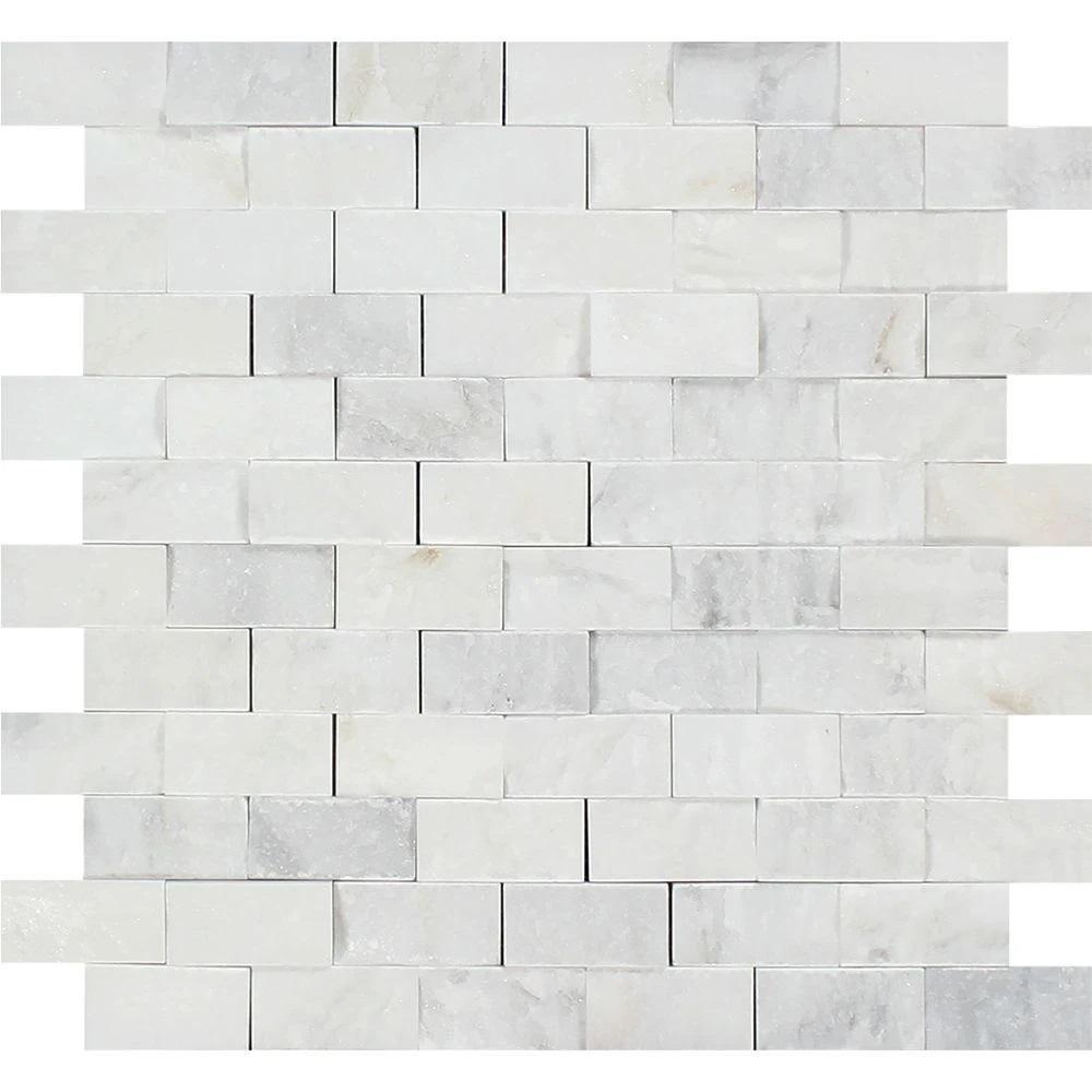 1 x 2 Split-faced Oriental White Marble Brick Mosaic Tile.