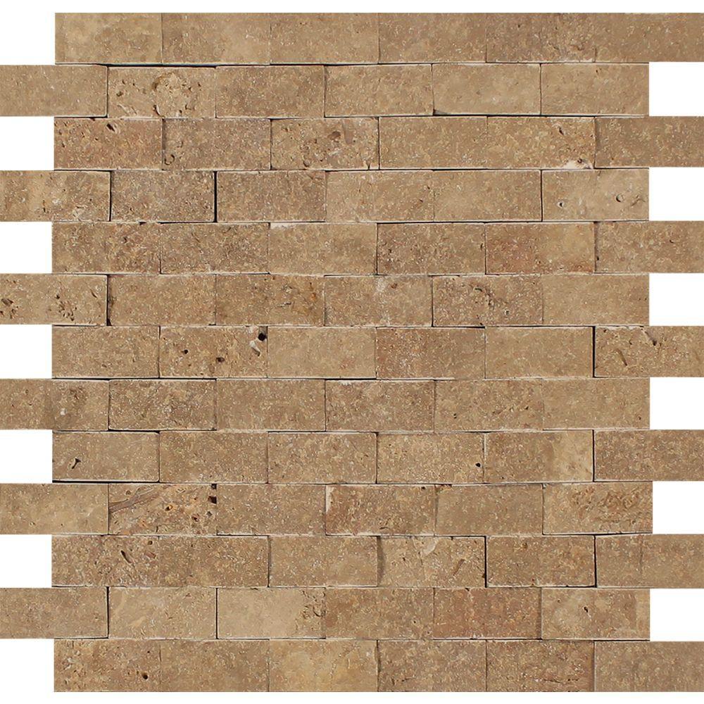 1 x 2 Split-faced Noce Travertine Brick Mosaic Tile.