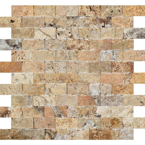 1 x 2 Split-faced Scabos Travertine Brick Mosaic Tile.