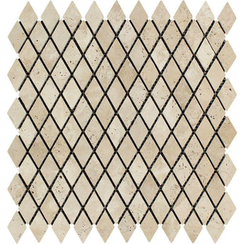 1 x 2 Tumbled Ivory Travertine Diamond Mosaic Tile.