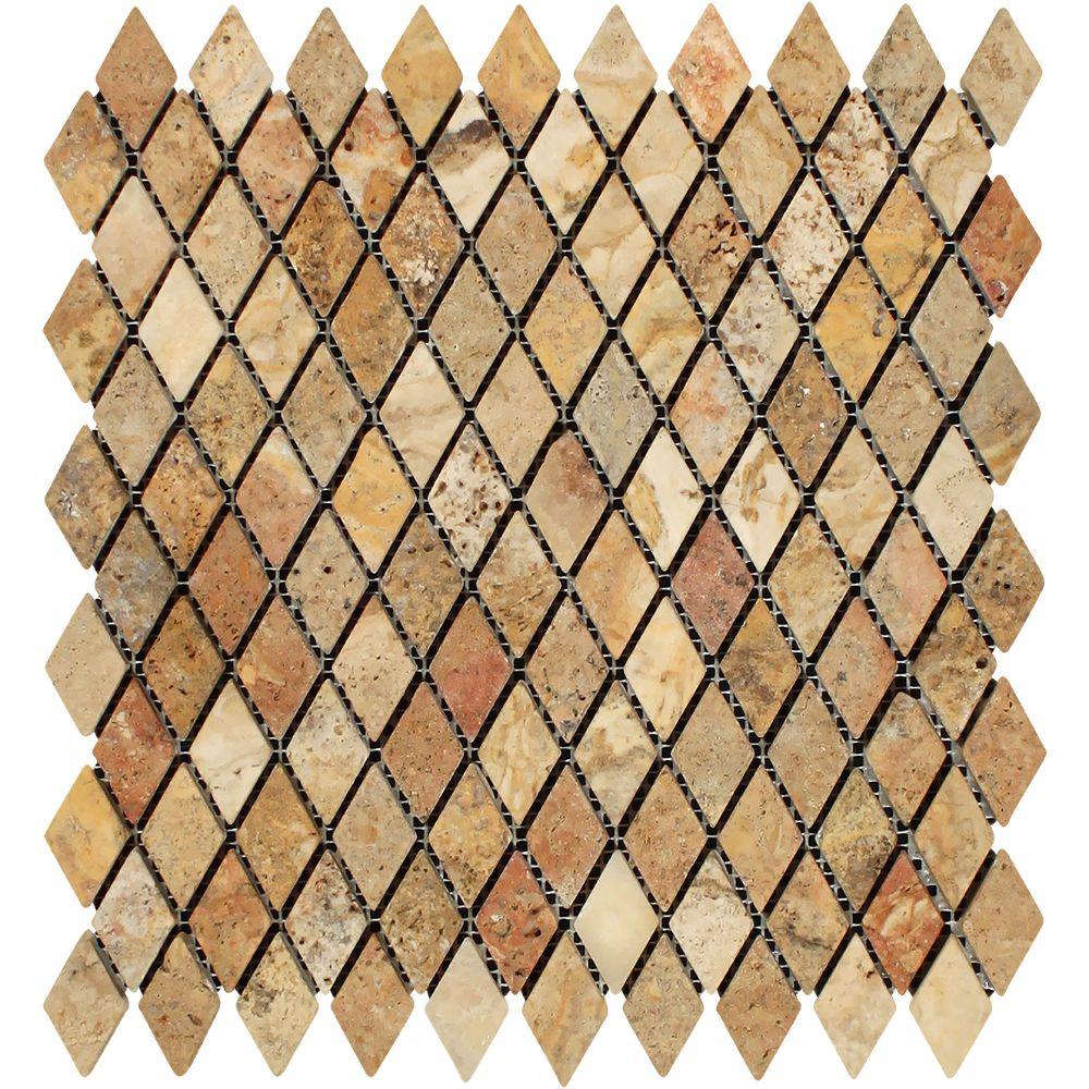 1 x 2 Tumbled Scabos Travertine Diamond Mosaic Tile.