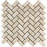 1 x 2 Tumbled Ivory Travertine Herringbone Mosaic Tile.