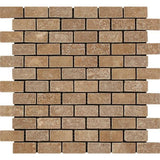 1 x 2 Tumbled Noce Travertine Brick Mosaic Tile.
