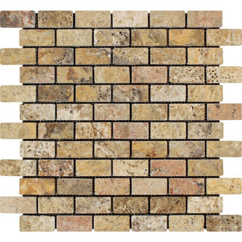 1 x 2 Tumbled Scabos Travertine Brick Mosaic Tile.