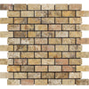 1 x 2 Tumbled Scabos Travertine Brick Mosaic Tile.