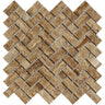 1 x 2 Unfilled Polished Noce Exotic (Vein-Cut) Travertine Herringbone Mosaic Tile.