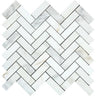 1 x 3 Honed Calacatta Gold Marble Herringbone Mosaic Tile.