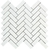 1 x 3 Polished Thassos White Marble Herringbone Mosaic Tile.