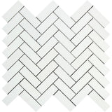 1 x 3 Polished Thassos White Marble Herringbone Mosaic Tile.
