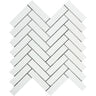 1 x 4 Honed Thassos White Marble Herringbone Mosaic Tile.