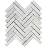 1 x 4 Honed Oriental White Marble Herringbone Mosaic Tile.