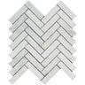 1 x 4 Honed Bianco Carrara Marble Herringbone Mosaic Tile.