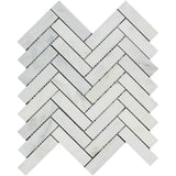 1 x 4 Honed Bianco Carrara Marble Herringbone Mosaic Tile.