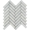 1 x 4 Polished Bianco Carrara Marble Herringbone Mosaic Tile.