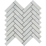 1 x 4 Polished Bianco Carrara Marble Herringbone Mosaic Tile.