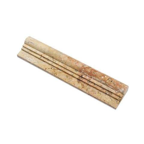 2 1/2 x 12 Honed Scabos Travertine Double-step Chair Rail Trim.