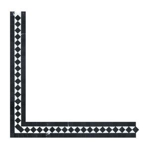 2 x 12 Honed Thassos White Marble BIAS Border w/ Black Dots.