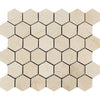 2 x 2 Polished Crema Marfil Marble Hexagon Mosaic Tile.